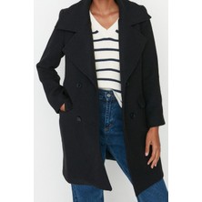 Ersefa Tasarım Düz Astarlı Yaka Midi Regular Ceket Kadın Regular Düğme Kapamalı Kaşe Kaban