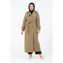 Evin Kadın Büyük Beden Cotton Kumaş Kemerli Trençkot