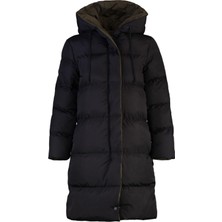 FRM Kadın Moda Şık Regular Kapüşonlu Yaka Uzun Düz Çift Taraflı Kapüşonlu Su Itici Şişme Anorak Mont