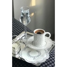 12 Li Lüx Kare Çelik Gümüş Renk 21X21CM Kahve Servis Sunum Tepsisi Tabağı
