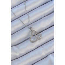 Çarşı Point 316L Çelik Zincir Gümüş Renk Zirkon Taşlı Yüzüklü Kalp Kolye