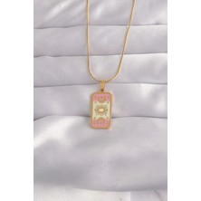 Clariss 316L Çelik Gold Renk Karışık Mineli Ay Figür Tarot Kolye