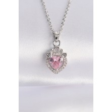 Clariss 316L Çelik Zincir Gümüş Renk Pembe Zirkon Taşlı Rapunzel Kolye