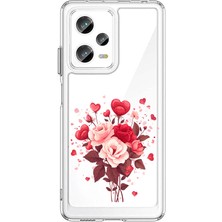 Zeyno Xiaomi Redmi Note 12 Pro 5g Uyumlu Kalpli Çiçekler Desenli Silikon Kılıf