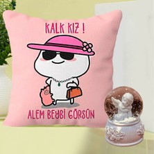 Md Kalk Kız Alem Beybi Görsün Yastık & Beyaz Melek Işıklı Kar Küresi