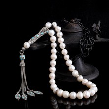 Tesbih Sepetim 925 Ayar Mineli Gümüş Püsküllü Doğal Inci Taşı Tesbih