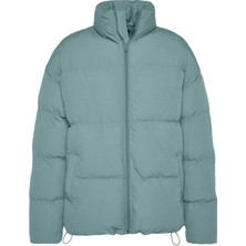 FRM Unisex Moda Şık Bol Dik Yaka Standart Düz Astarlı Oversize Fit Dik Yaka Şişme Kışlık Mont