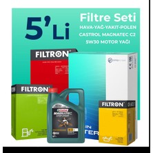 Filtron Peugeot 308 1.6 Dizel E-HDi Filtre Bakım Seti Castrol Motor Yağlı (2010-2014) 5 Li