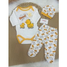 Ördek Baskılı Uniseks Bebek Çıtçıtlı Badili 3lü Takım 0-3/3-6 Ay