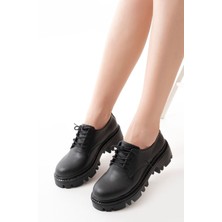 868-754 Siyah Bağcıklı Günlük Yüksek Tabanlı Loafer Ayakkabı