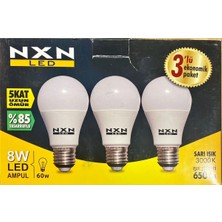 NXN 8 Watt LED Ampul-Sarı Işık (3'lü Paket)