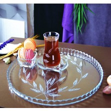 Decocia Yuvarlak Cam Pasta ve Sunum Tepsisi Sürgün Desenli