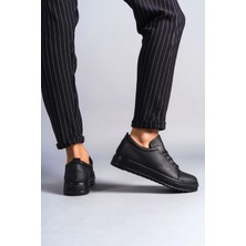 Saklı Moda SLW152 Cool Bağcıklı Cilt Erkek Günlük Spor Klasik Ayakkabı St Siyah