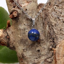 Taş Sandığı Lapis Lazuli Taşı Çelik Kolye - 10 mm