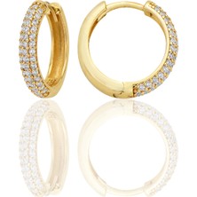 Shiny Spectra 14 Ayar Altın Halka Huggie Zirkon Taşlı Küpe Sarı Renk AT032