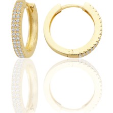 Shiny Spectra 14 Ayar Altın Halka Huggie Zirkon Taşlı Küpe Sarı Renk AT029