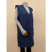 Tek Triko Merserize Uzun Anne Yeleği / Indigo Mavi
