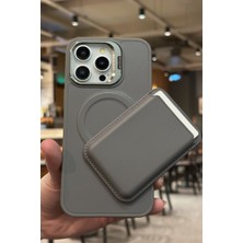 Paladyum Case iPhone 14 Pro Max Uyumlu Premium Titanyum Gri Deri Magsafe Cüzdanlı Kartlıklı Kamera Çerçeve Standlı Kılıf