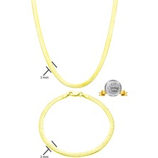 Adal Silver 925 Ayar Gümüş Italyan Yassı Kolye ve Bileklik Set