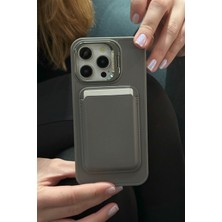 Paladyum Case iPhone 16 Pro Uyumlu Premium Titanyum Gri Deri Magsafe Cüzdanlı Kartlıklı Kamera Çerçeve Standlı Kılıf