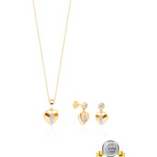 Adal Silver 925 Ayar Gümüş Kalp Kolye Küpe Set