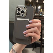 Paladyum Case iPhone 15 Pro Max Uyumlu Premium Titanyum Gri Deri Magsafe Cüzdanlı Kartlıklı Kamera Çerçeve Standlı Kılıf