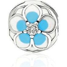Adal Silver 925 Ayar Gümüş Mineli Mavi Çiçek Moments Charm
