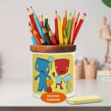 Sevimli Şaşkın Suratlar Ahşaplı Seramik Kalemlik - 21-1233