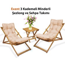 Exent 3 Kademeli Minderli Şezlong ve Sehpa Seti-Bej