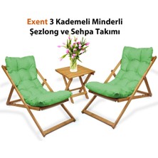 Exent 3 Kademeli Minderli Şezlong ve Sehpa Seti-Yeşil