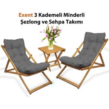 Exent 3 Kademeli Minderli Şezlong ve Sehpa Seti-Gri