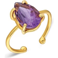 Adal Silver Kadın Gümüş Doğal Ametist Taşlı Ayarlanabilir Yüzük