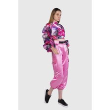 Balon Kollu ve Nakış Detaylı Pembe Sweatshirt
