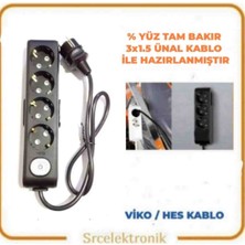 Viko Multi-Let 4 Lü  Siyah (1 ile 10 Metre Arası) Anahtarlı Topraklı Çocuk Korumalı Uzatma ( 3x1.5 Ünal Kablo Tam Bakır) Ttr Kablo Tseli HO5VV-F
