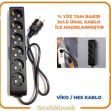 Viko Multi-Let 6 Lı  Siyah (1 ile 10 Metre Arası) Topraklı Çocuk Korumalı Uzatma ( 3x1.5 Ünal Kablo Tam Bakır) Ttr Kablo Tseli HO5VV