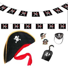 Kenpazar Çocuk Korsan Şapkası + Kancası + Göz Bandı + 2 Adet Yüzük + Afiş Seti