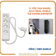 Viko 4'lü Beyaz (1 ile 10 Metre Arası) Topraklı Çocuk Korumalı Uzatma ( 3x1.5 Ünal Kablo Tam Bakır) Ttr Kablo Tseli HO5VV - F