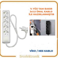 Viko 5'li Beyaz (12 ile 40 Metre Arası) Topraklı Çocuk Korumalı Uzatma ( 3x1.5 Ünal Kablo Tam Bakır) Ttr Kablo Tseli HO5VV - F