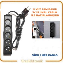 Viko 5'li Siyah (12 ile 40 Metre Arası) Topraklı Çocuk Korumalı Uzatma ( 3x1.5 Ünal Kablo Tam Bakır) Ttr Kablo Tseli HO5VV - F