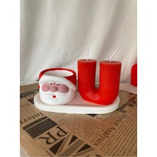 Loş Dükkan Kopya - Noel Baba Saksı ve Kırmız U  Mum -  Organizer Tabak Yılbaşı Hediyesi Seti  (3 Parça )