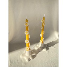 Loş Dükkan 2’li Papatya Konsept Şamdan Mum  Kabartmalı Konsept Tasarım Şamdan Mum 2 Adet