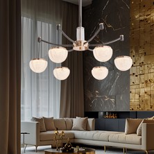 Apliqa Derem 6lı Siyah Gold 80 Watt Yuvarlak Kristal Taşlı Salon LED Sarkıt Avize