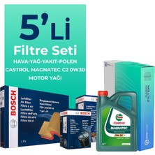 BOSCH Peugeot Partner 1.6 BlueHDi Dizel Filtre Bakım Seti Castrol Motor Yağlı (2015-2018) 5 Li