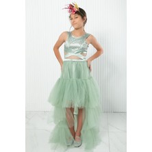 Modaviki Taş Baskı Detaylı Tül Abiye Mint MDV340