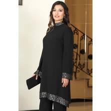 Modaviki Umay Şifon Tunik Pantolon Takım Siyah ELB68