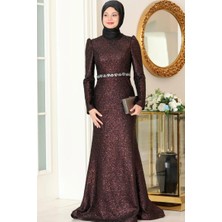 Modaviki Nihal Abiye Elbise Bordo SN82