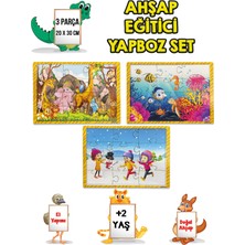 Hediyelen 3 Lü Set Eğitici Ahşap Yapboz Puzzle 12 Parçalı Oyuncak +2 Yaş Hayvanlar - Akvaryum - Çocuklar