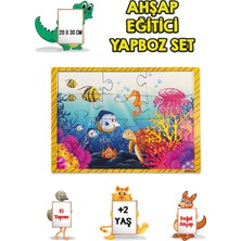 Hediyelen 3 Lü Set Eğitici Ahşap Yapboz Puzzle 12 Parçalı Oyuncak +2 Yaş Hayvanlar - Akvaryum - Çocuklar