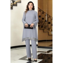 Modaviki Umay Şifon Tunik Pantolon Takım Gri ELB68