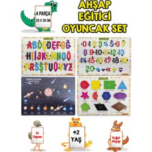 Hediyelen 4 Lü Set Ahşap Eğitici Öğretici Oyuncak Puzzle Yapboz Söktak +2 Yaş Harfler-Sayılar